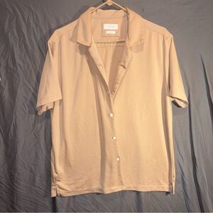 Porter & Ash Short Sleeve Button Down Shirt light weight model blend beige tan